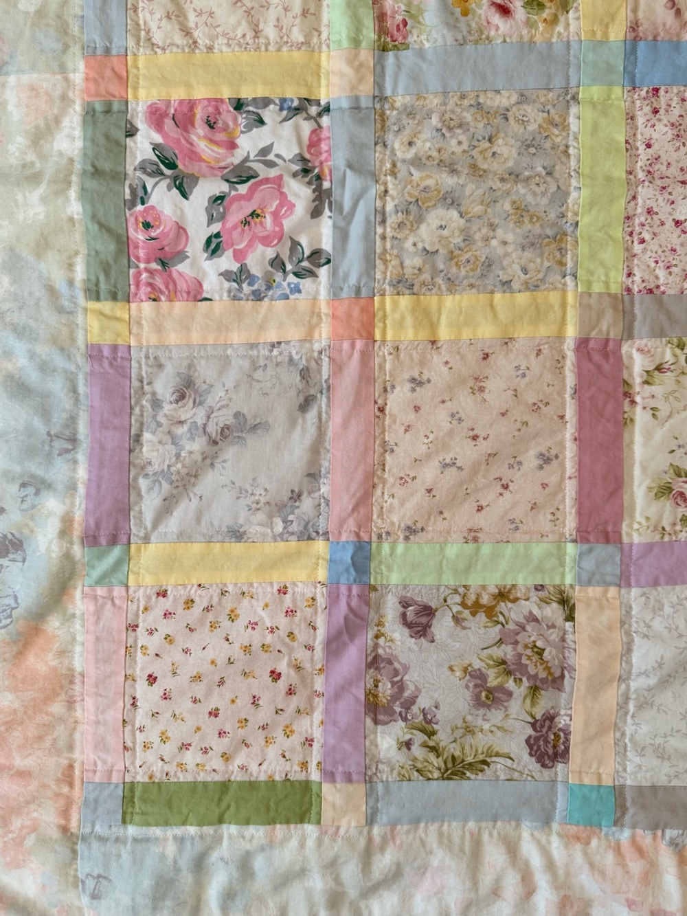 Pastel Floral Patchwork Quilt - Pink & Cream